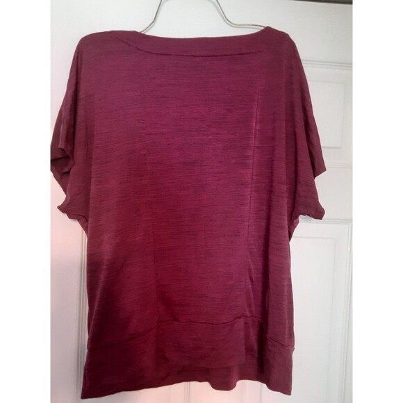 AB Studio Blouse Top Large L Bead V-Neck Short Sleeve Raspberry Red Knit Stretch - Picture 8 of 8